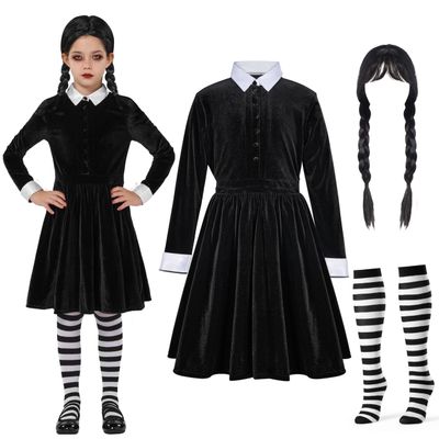 Spooktacular Creations Girls' Black Velvet Schoolgirl Skater Dress Costume