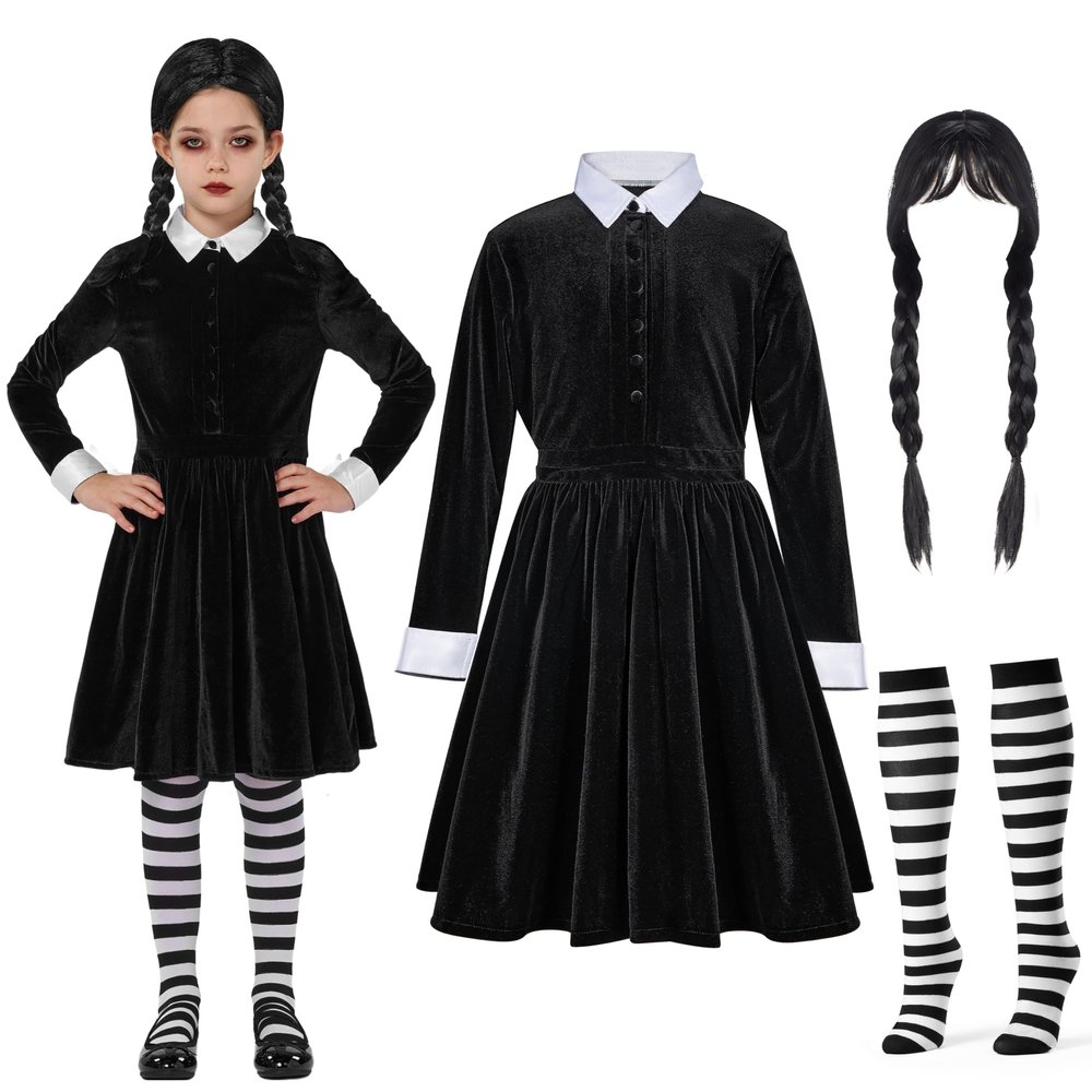 Spooktacular Creations Girls' Black Velvet Schoolgirl Skater Dress Costume