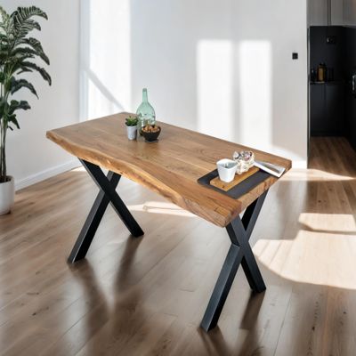 SAM Tomaso Dining Table 300 x 100 cm, Natural Acacia Live Edge, Black X-Frame