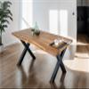 SAM Tomaso Dining Table 300 x 100 cm, Natural Acacia Live Edge, Black X-Frame view 1