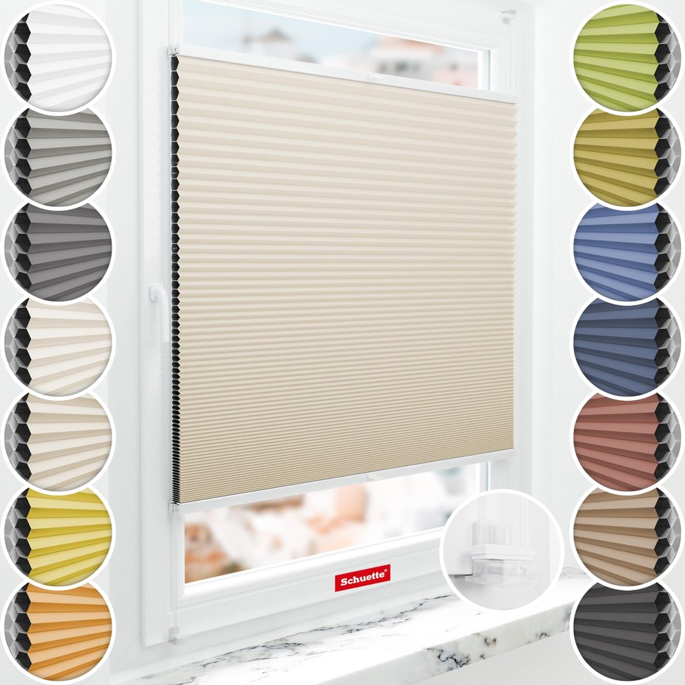 Schuette Honeycomb Pleated Blind, No Drilling, Blackout x Honey The Dune (Beige), 85 x 230 cm, Suprafix Incognito X Clamp Brackets, 60-Second Installation