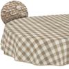 Washable Oval Tablecloth 240 x 140 cm, Hemmed, Beige Plaid view 1