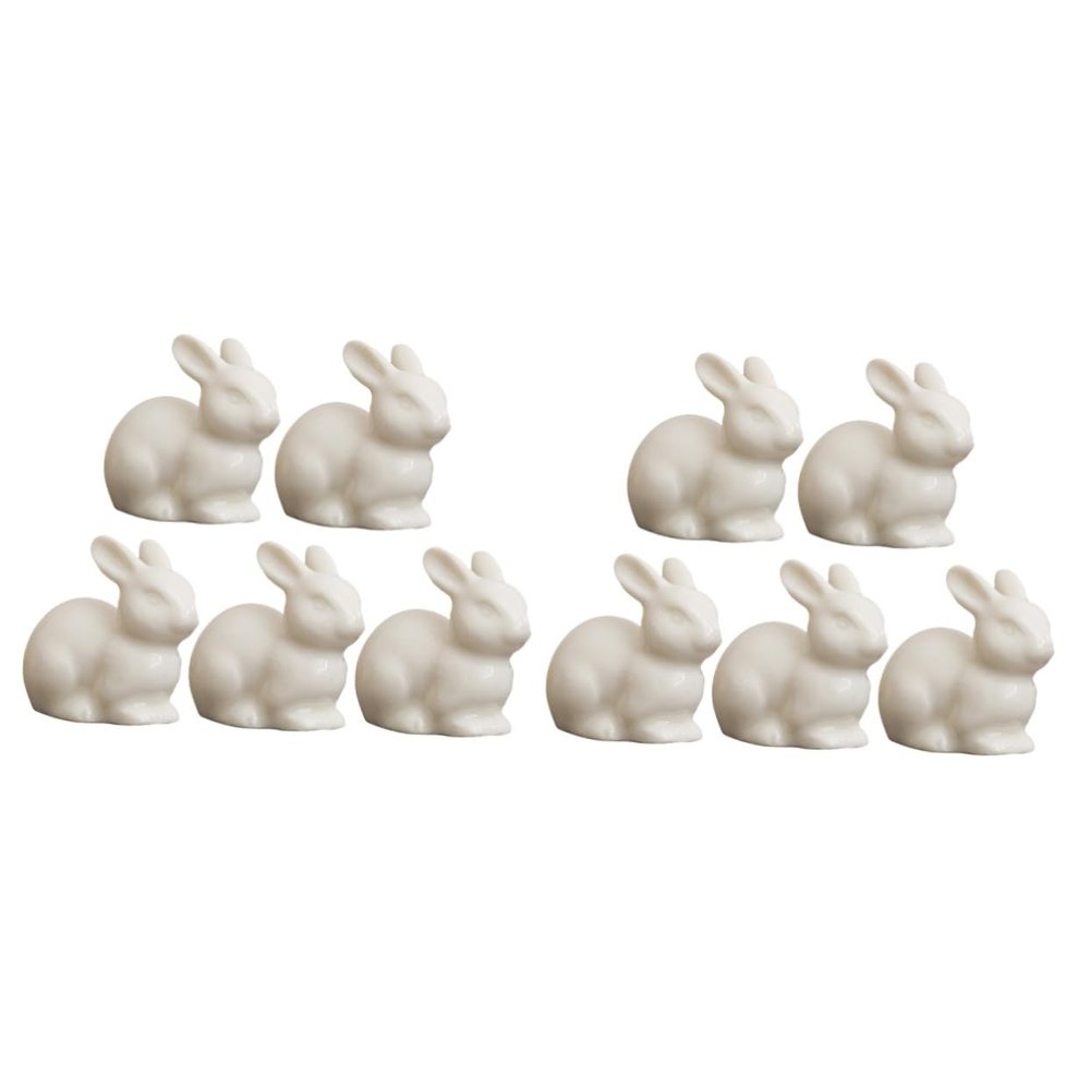 VANZACK 10-Piece Ceramic Rabbit Decorations, Cute White Bunny Figures for Garden Bonsai, Home, Easter and Spring Decor