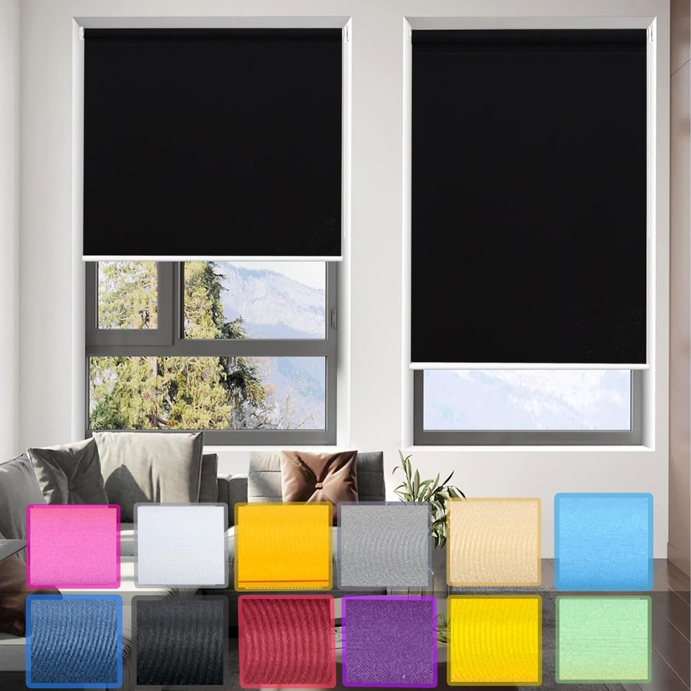 No-Drill Roller Blind 80 x 240 cm, Privacy and Sun Protection, Black