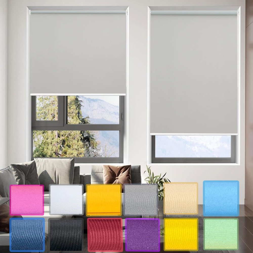 Blackout Roller Shade Without Drilling, 45 x 230 cm, Light Gray