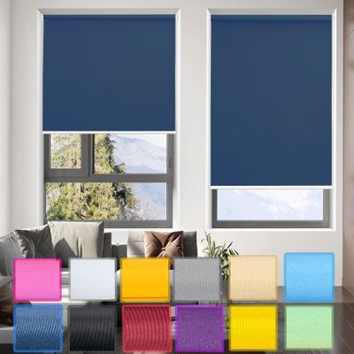 Blackout Roller Blind, No-Drill Clamp-Fit, 100 x 50 cm, Dark Blue