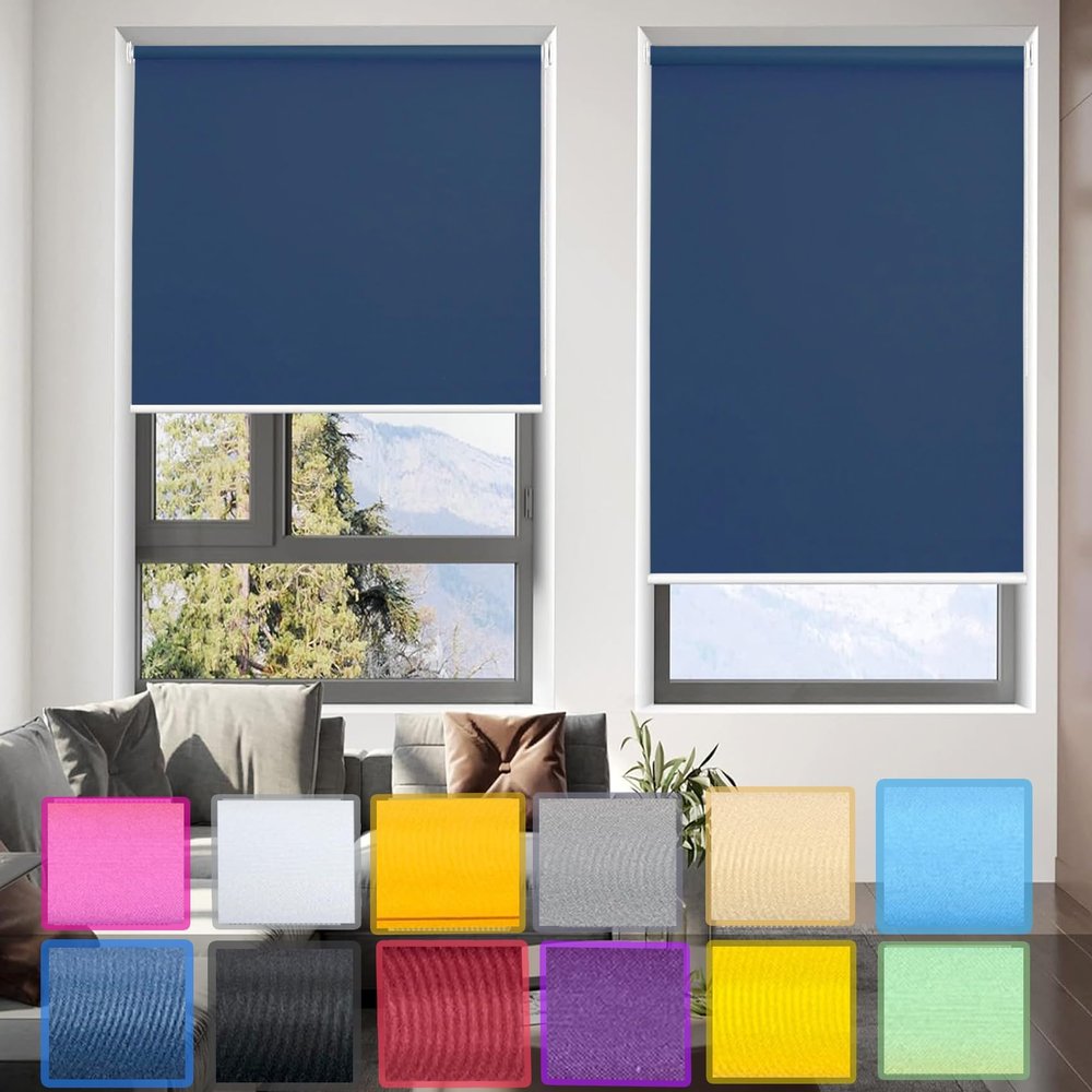 Blackout Roller Blind, No-Drill Clamp-Fit, 100 x 50 cm, Dark Blue