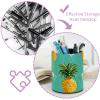 Pineapple and Plam Round PU Leather Desk Organizer, Large Capacity Pen Holder Cup view 4