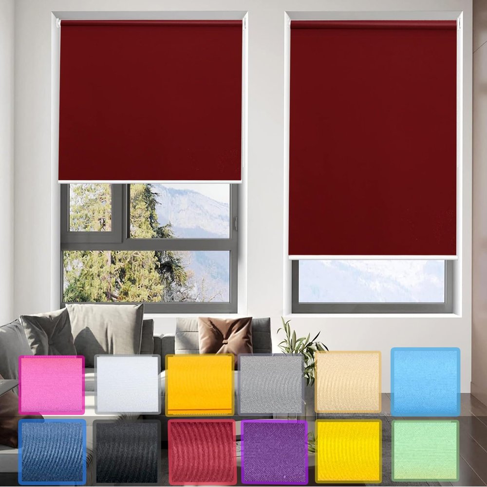 Blackout Roller Blind No Drilling, 30 x 80 cm, Red