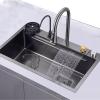 YOtat Black Kitchen Sink with Waterfall Faucet, Cup Washer and Accessories, 68 x 45 cm view 1