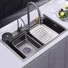YOtat Black Kitchen Sink with Waterfall Faucet, Cup Washer and Accessories, 68 x 45 cm view 2