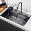 YOtat Black Kitchen Sink with Waterfall Faucet, Cup Washer and Accessories, 68 x 45 cm view 4