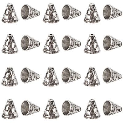 SUNNYCLUE 40 Antique Silver Cone Bead Caps, Tibetan-Style Alloy Spacers