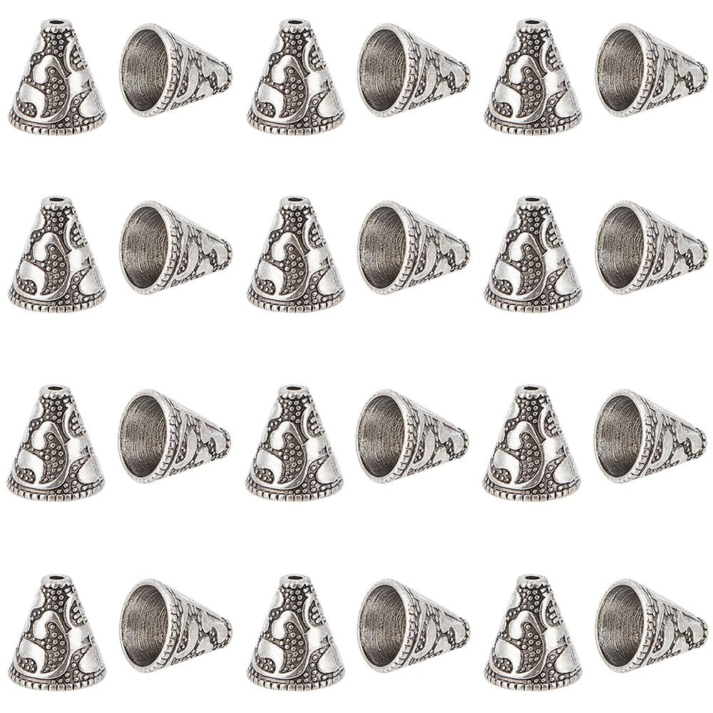 SUNNYCLUE 40 Antique Silver Cone Bead Caps, Tibetan-Style Alloy Spacers