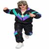 Foxxeo Men's 1980s Tracksuit Costume - Black/Green/Purple, Basic Version Without Pockets, Size 4XL view 1