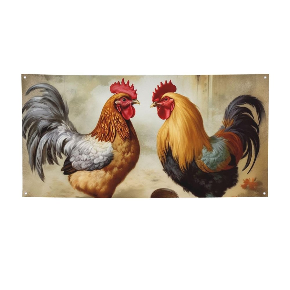 Large Blank Chicken and Rooster Banner, Personalized, 300D Polyester