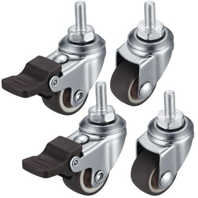 Furniture Casters, 4-Pack, M8 2-Inch Swivel Casters with Brakes