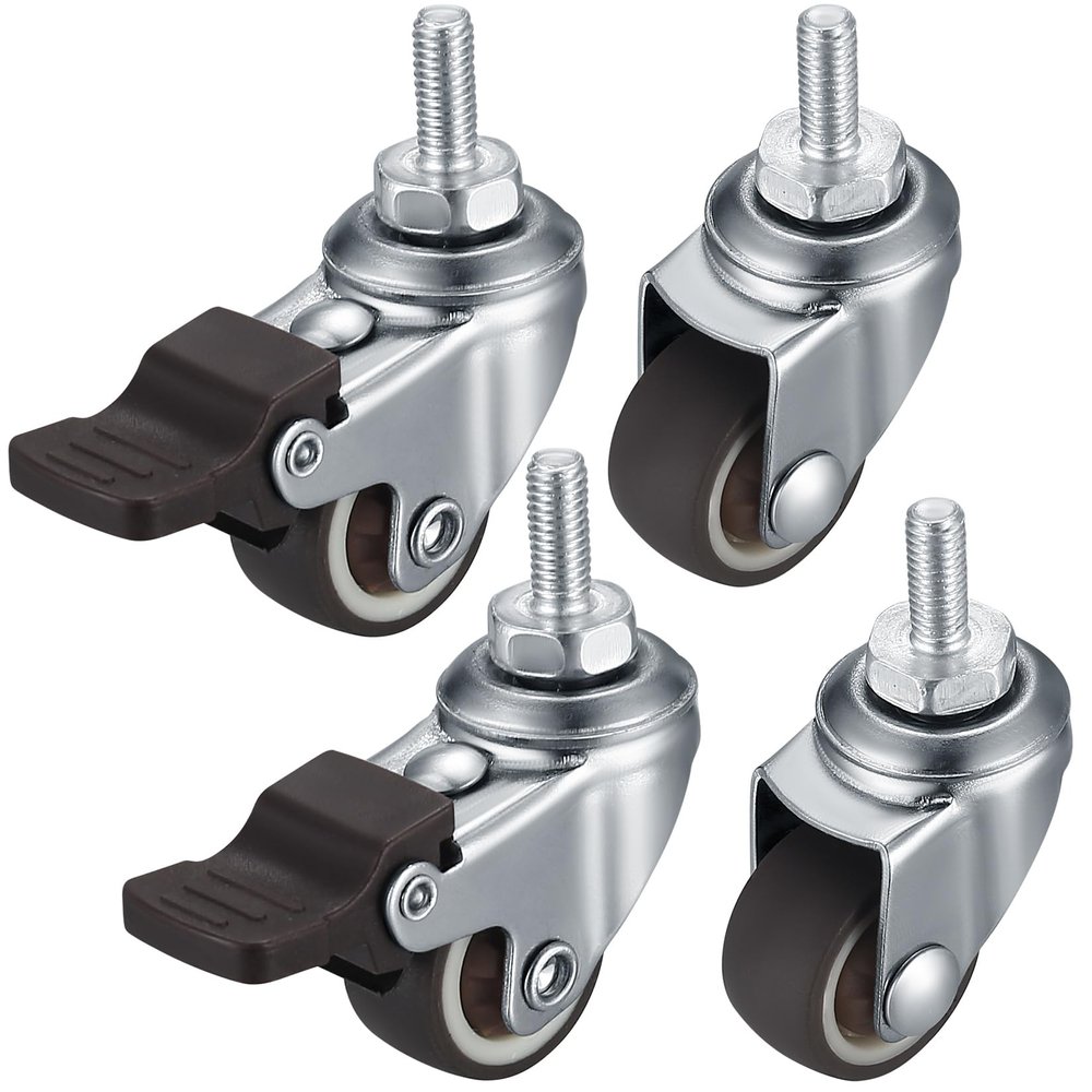 Furniture Casters, 4-Pack, M8 2-Inch Swivel Casters with Brakes