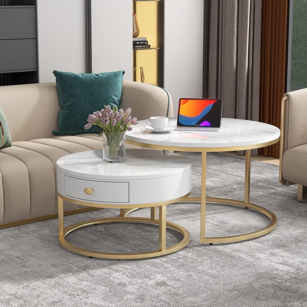 Merax 2-Piece Round Nesting Coffee Table Set