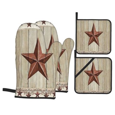 Rustic Barn Star Oven Mitt and Pot Holder Set