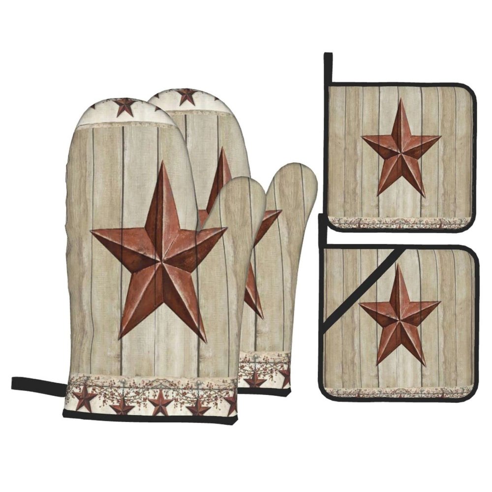 Rustic Barn Star Oven Mitt and Pot Holder Set