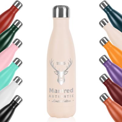 polar-effekt Insulated Stainless Steel Water Bottle, 16.9 oz, Cream, Engraved