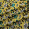 OqcEha Embroidered Damask Satin Jacquard Fabric, Peony Pattern, 145 cm Wide, by the Meter, Red/Yellow view 2