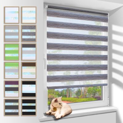 Zarnan Klemmfix Double Roller Blind, No Drilling, Marble, 70 x 210 cm (66 cm Fabric Width)
