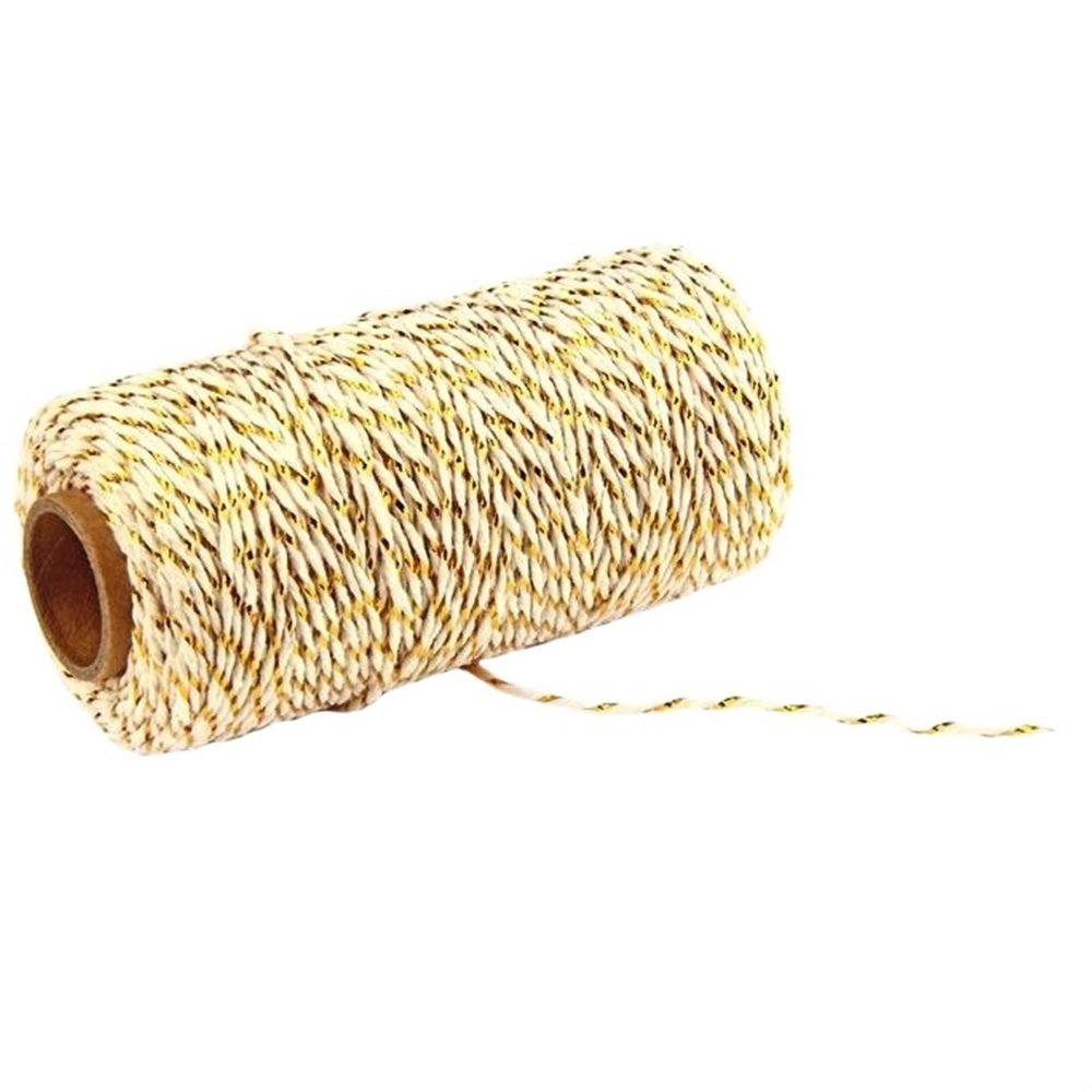 100 m x 2 mm Glitter Cotton Cord, Beige Gold