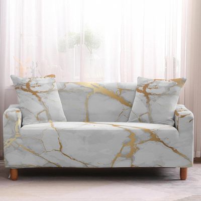 Gray and Gold Marble Stretch Sofa Cover, Washable Universal Couch Slipcover