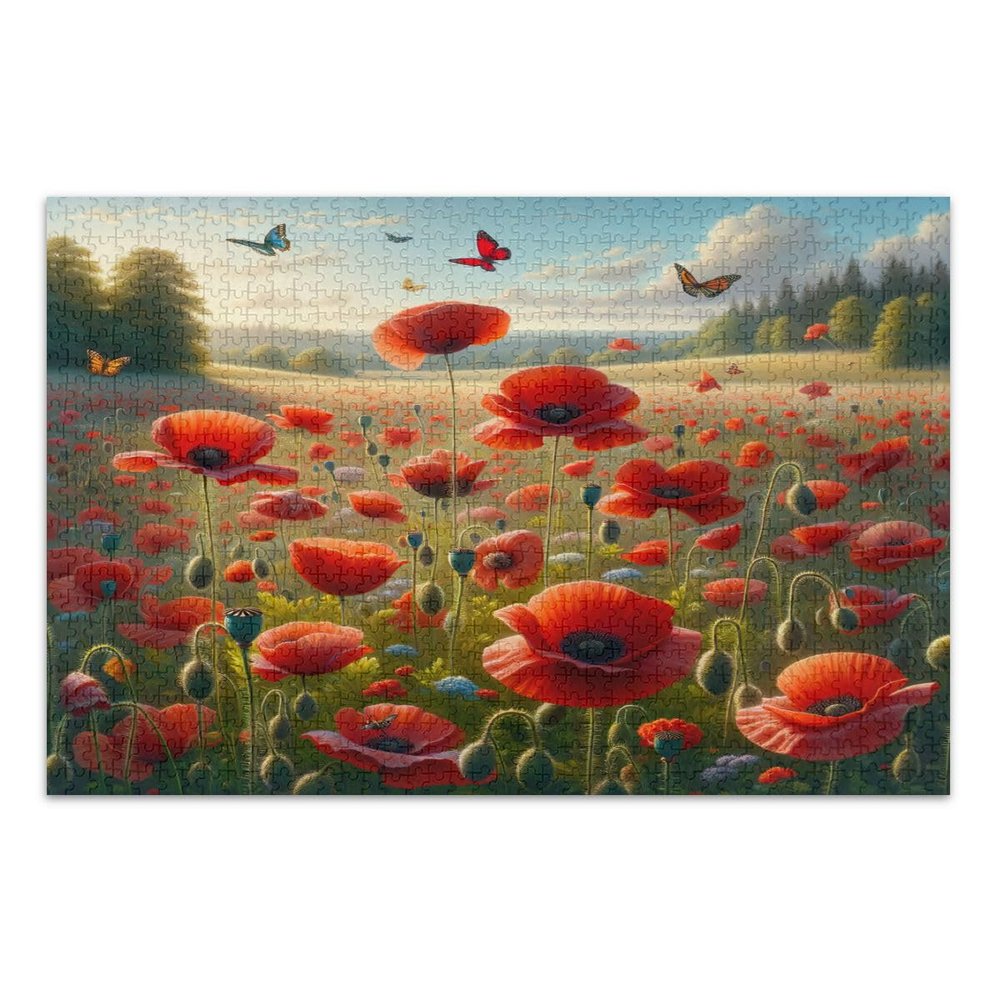 Red Poppy Flowers Puzzle, 1000 Pieces, Finished Size 29.5 x 19.7 in