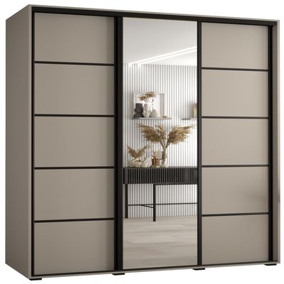 MEBLE KRYSPOL Dakota 5 Wardrobe with Three Sliding Doors, Mirror, Clothes Rail and Shelves, 235.2 x 150 x 60 cm, Cashmere Black