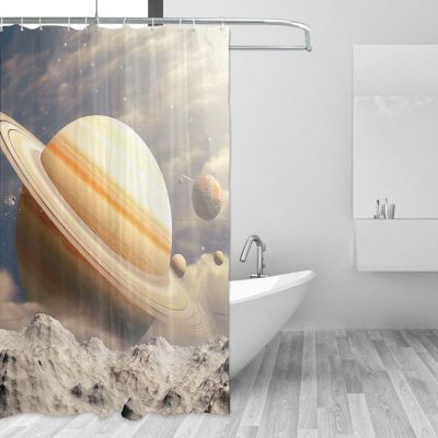 VACSAX Shower Curtain, 72 x 72 in, Waterproof, Washable Fabric, Two Saturn Print, with Hooks