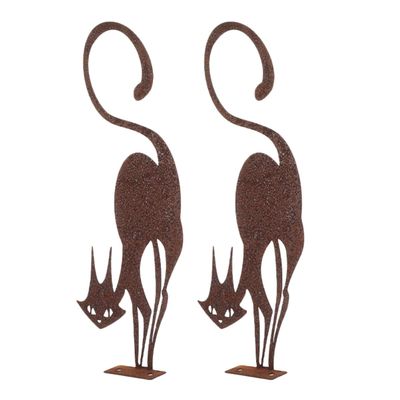 Sosoport Rusty Metal Cat Statues, 2-Piece Set for Garden and Fence