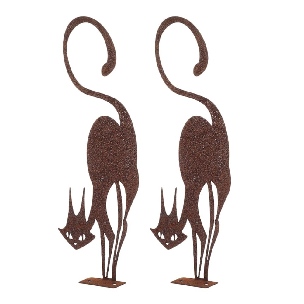 Sosoport Rusty Metal Cat Statues, 2-Piece Set for Garden and Fence