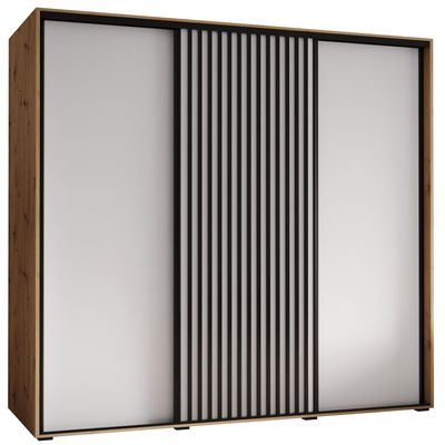 MEBLE KRYSPOL Sapporo 1 Modern Wardrobe with Three Sliding Doors, Rod and Shelves, 205.2 x 190 x 60 cm, Artisan White/Black