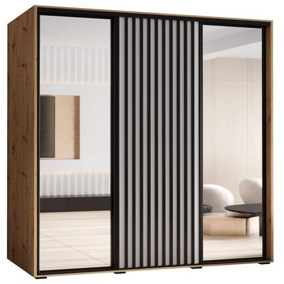 MEBLE KRYSPOL Lanko 2 Wardrobe with Three Sliding Mirrored Doors, Rod and Shelves, 235.2 x 160 x 60 cm, Artisan White/Black