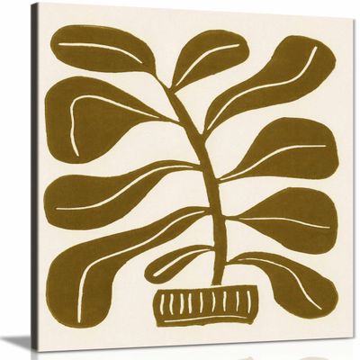 Linocut Houseplant #2 Framed Canvas Print, 61 x 41 cm