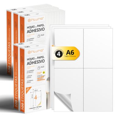 Ofituria White Self-Adhesive A4 Label Sheets, 4 per Sheet, 500 Sheets