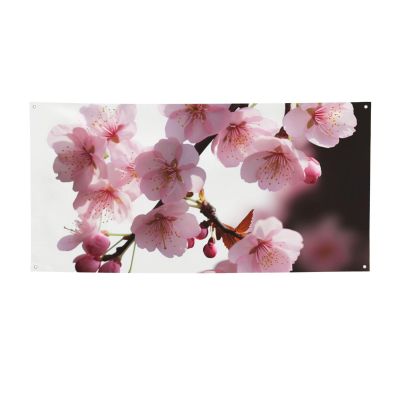 Blank Cherry Blossom Party Banner, Customizable, 300D Polyester, 4 Metal Eyelets