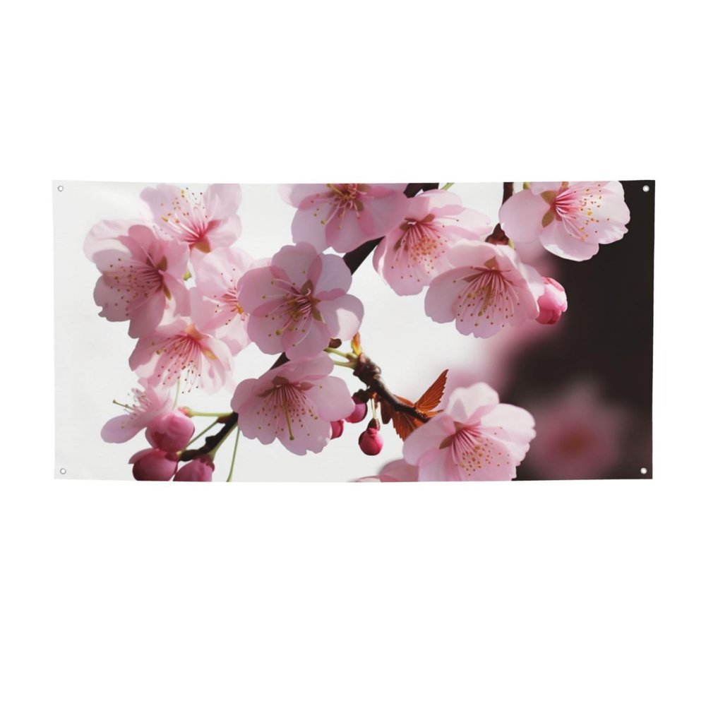 Blank Cherry Blossom Party Banner, Customizable, 300D Polyester, 4 Metal Eyelets