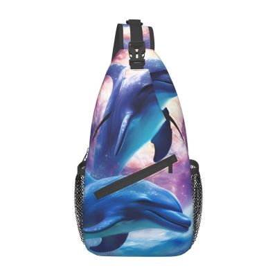 BTCOWZRV Galaxy Dolphins Sling Backpack, Adjustable Crossbody Chest Bag, Black, One Size
