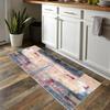 Siunwdiy Non-Slip Runner Rug for Hallway/Kitchen, 140 x 440 cm, Blue-Gray/Coral Pink/Red, Washable Abstract Patchwork view 2