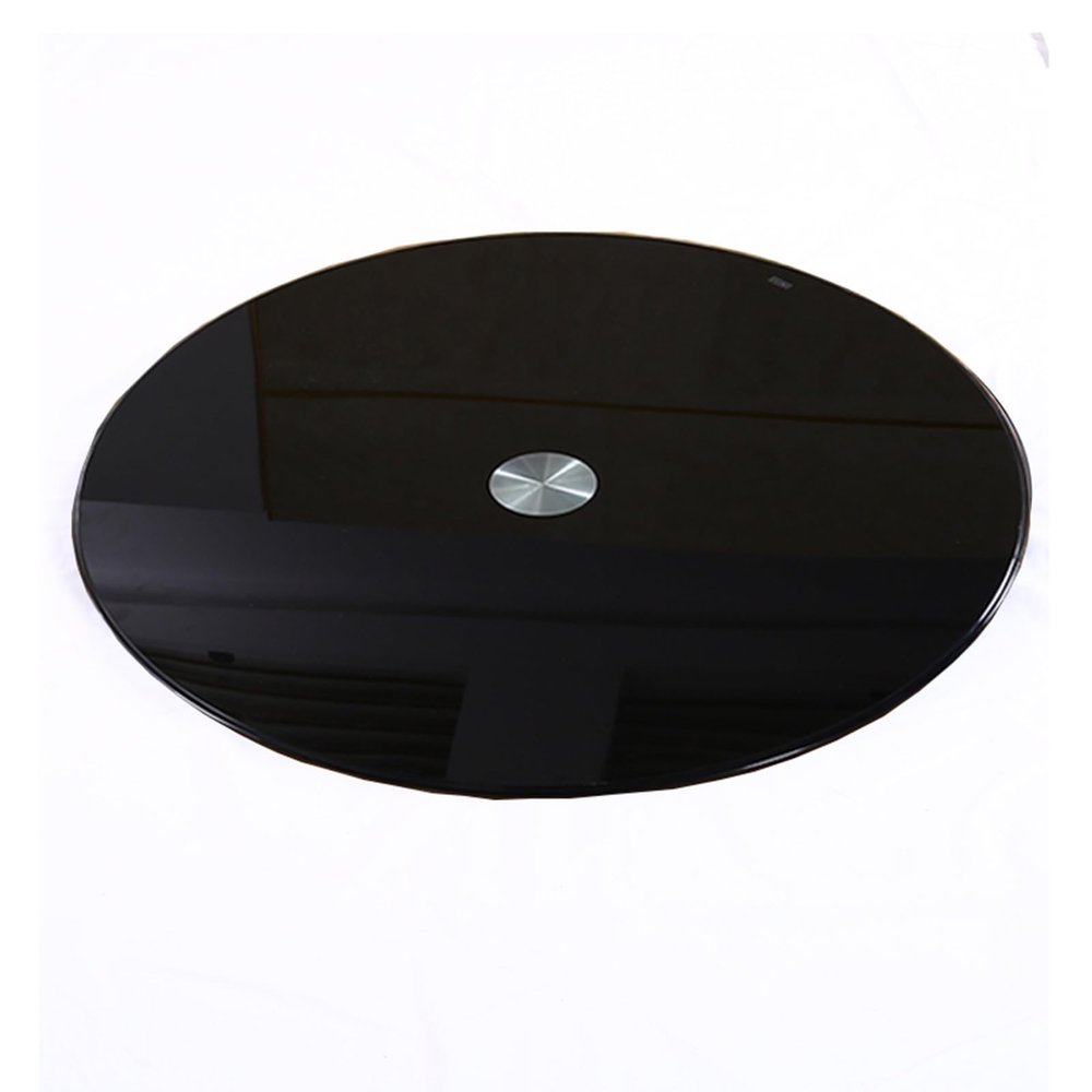 GLFNB 88 cm Round Tempered Glass Dining Table Lazy Susan, Black