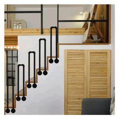 Industrial Wrought-Iron Handrail, Black, Side-Mounted U-Brackets, 90 cm / 3 ft, 1 Piece