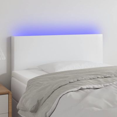 Rantry LED Headboard with Wooden Legs, Height-Adjustable, White Faux Leather, 100 x 5 x 78/88 cm