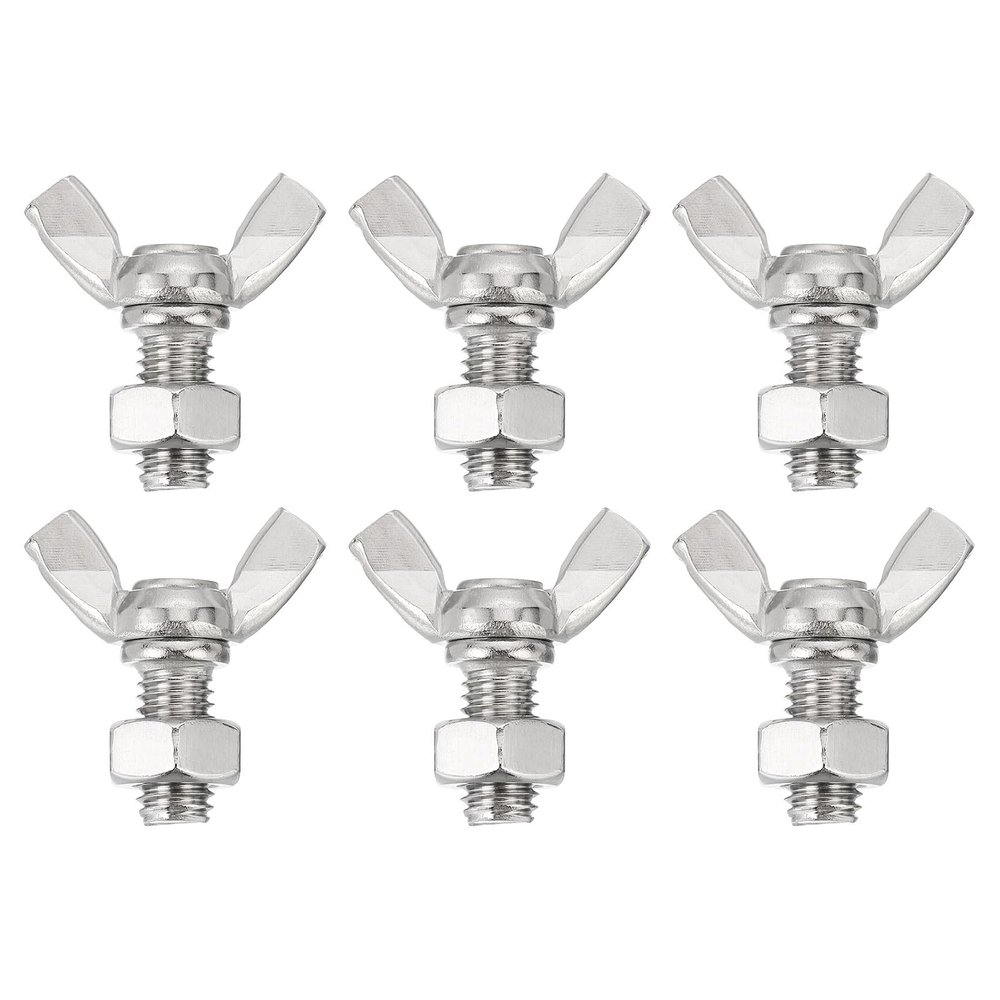 QUARKZMAN 6-Pack M8-1.25 x 16 mm Metric Wing Screws with 6 Nuts, 304 Stainless Steel