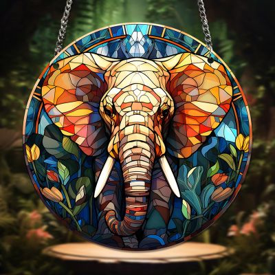 HOTIYOK Colorful Elephant Acrylic Window Hanging, Stained-Glass-Style Window and Wall Decor