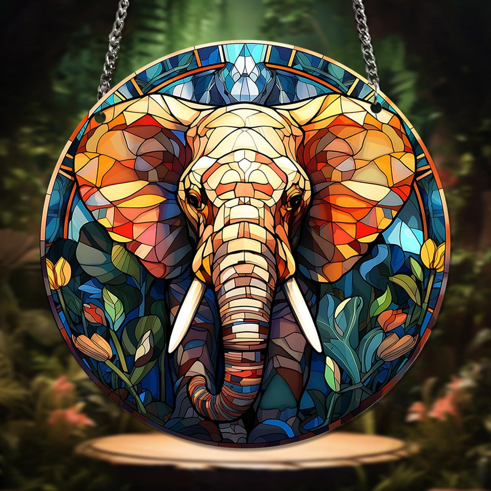 HOTIYOK Colorful Elephant Acrylic Window Hanging, Stained-Glass-Style Window and Wall Decor