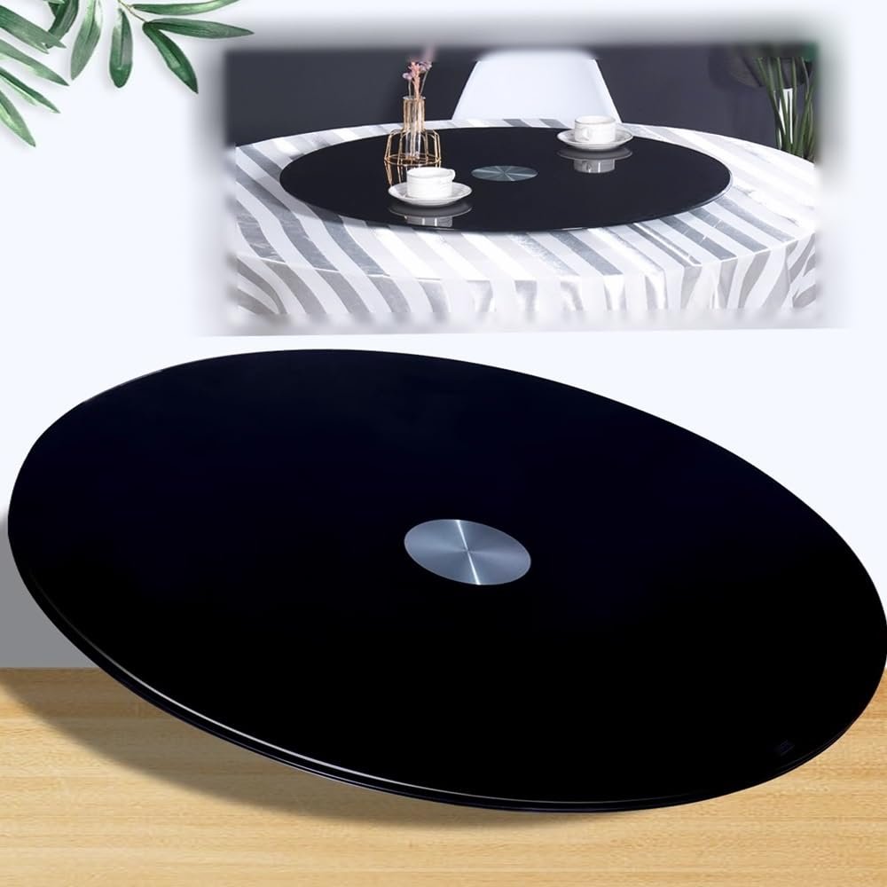 27-Inch Lazy Susan Glass Turntable for Dining Table, 35-Inch Tempered-Glass Rotating Tray, 31-Inch 360° Serving Tray, Black (100 cm/39 in)